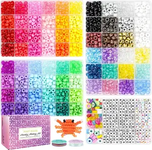 2400 count Pony Beads 72 Colors 9mm Friendship Bracelets Making Kit, Rainbow Kandi Beads Bulk Letter Beads for Name Bracelets  Making Crafts with Elastic String