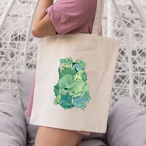 Frog Garden Tote Bag , Botanical Frog Heat Press Print , 100% Cotton , Grocery Bag , Jute Bag , Frog Toad Accessories , Frog Lover , Art Bag