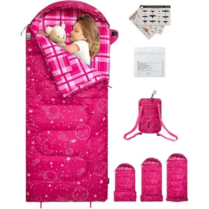 KingCamp 45°F Kids Sleeping Bag, Lightweight Waterproof & Compact Flannel Sleeping Bags Cold Weather & Warm Youth Essentials Gear Accessories for Camping, Fits 10-12 Children up to 4'7"-5'5" Tall,Summervibes