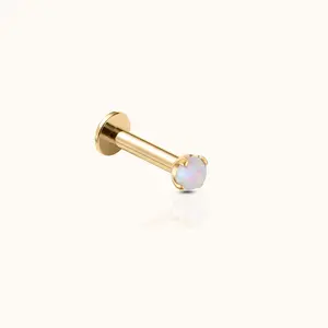 14K Solid Gold 2mm Opal Threadless Labret Flat Back Earring