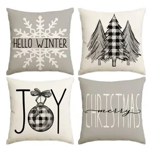 4pcs gray Christmas pillowcases, 18x18 inches set of 4, Christmas tree snowflake pattern pillow cover, farmhouse Christmas decoration, winter holiday decoration home sofa cushion cover, Christmas decoration (without pillow core)