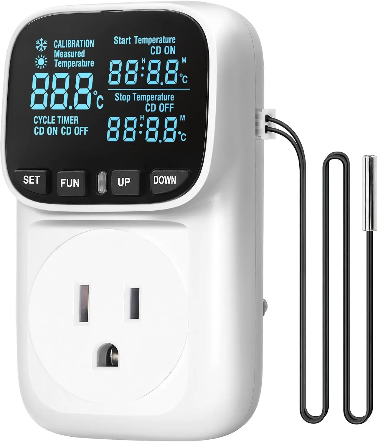 Digital Temperature Controller Outlet, 15A/1800W Heavy Duty Thermostat Plug, VA LCD Display, Heating/Cooling Control, -40°F~210°F, 4 Timer Modes, for Greenhouse Incubator Homebrew W01TC06