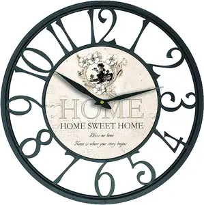 Kitchen Wall Clock Home Sweet Home Wall Clock with Black Iron Frame 16 inch Clock Decor