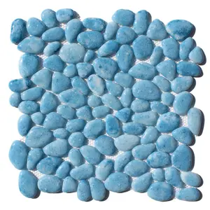 212 MAIN Intrend GP022-Y 12x12x0.37 in. Aqua Blue Gloss Pebble Stone Glass Tile - Ideal for Countertops, Wall Applications, Floor Installations, Tile Countertops, Wall Tile