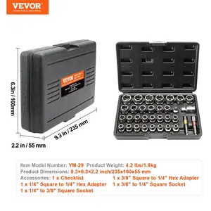 VEVOR Bolt Extractor Set, 29-Piece Bolt and Nut Remover Set, 6mm to 10mm, 13/32 to 3/4, CR-MO Steel Extraction Socket Set with Storage Case, for Removing Damaged Rusted Bolts, Nuts and Screws