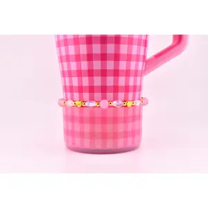 Pink Gingham Bracelet: Pink Gold Heart Stretch Bracelet