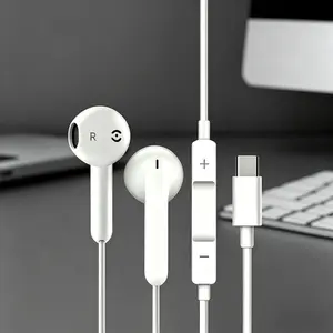 Type-C In-Ear Wired Headphones - Audio Headset with Built-in Microphone, Volume Control, and Wide Device Compatibility