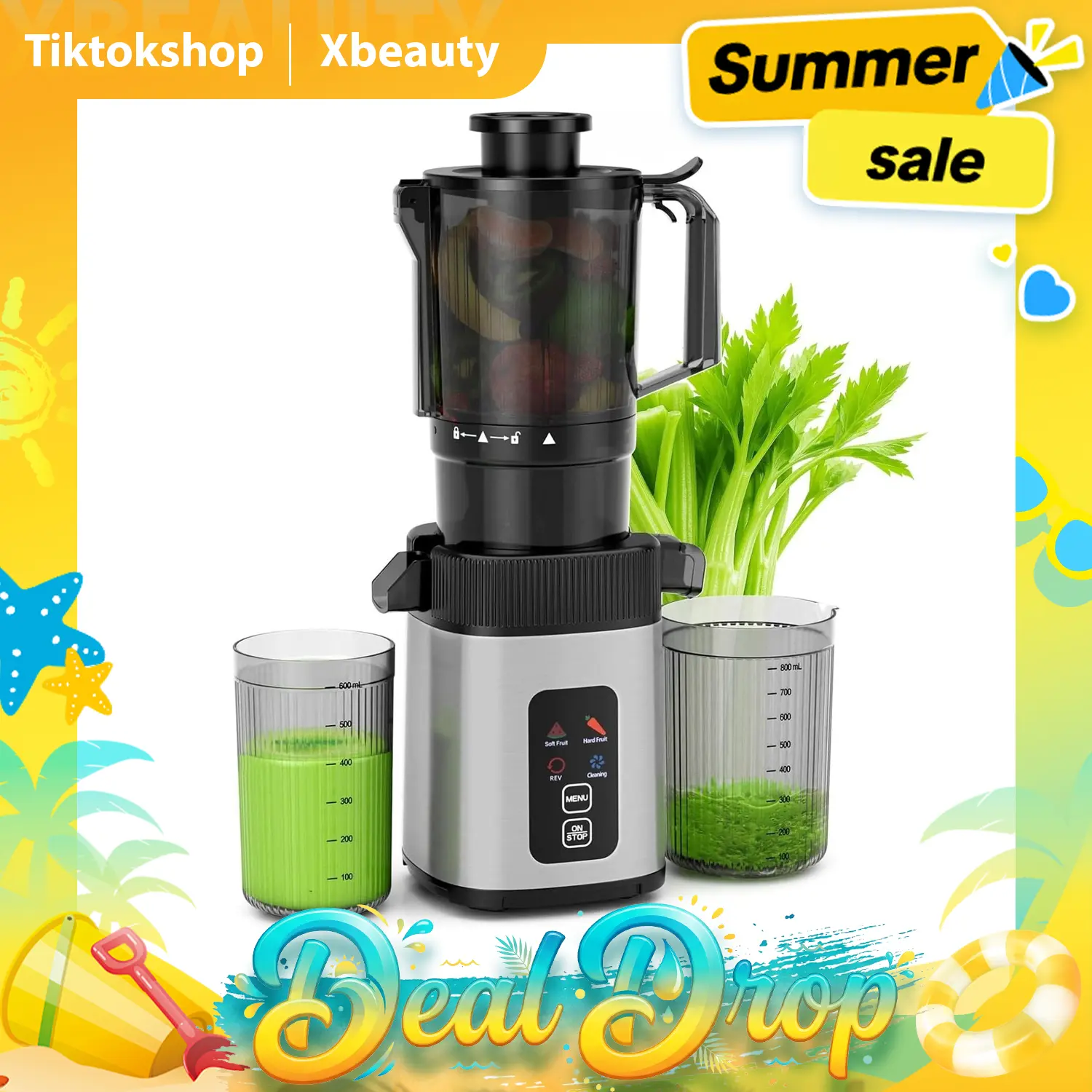 Cold Press Juicer, 4.4" Wide Feed Chute, Slow Masticating for Whole Fruits & Vegetables, Up to 93% Juice Yield, BPA-Free Materials, Quiet Motor, Easy to Assemble & Clean, for Home Kitchen, Dorm, Office