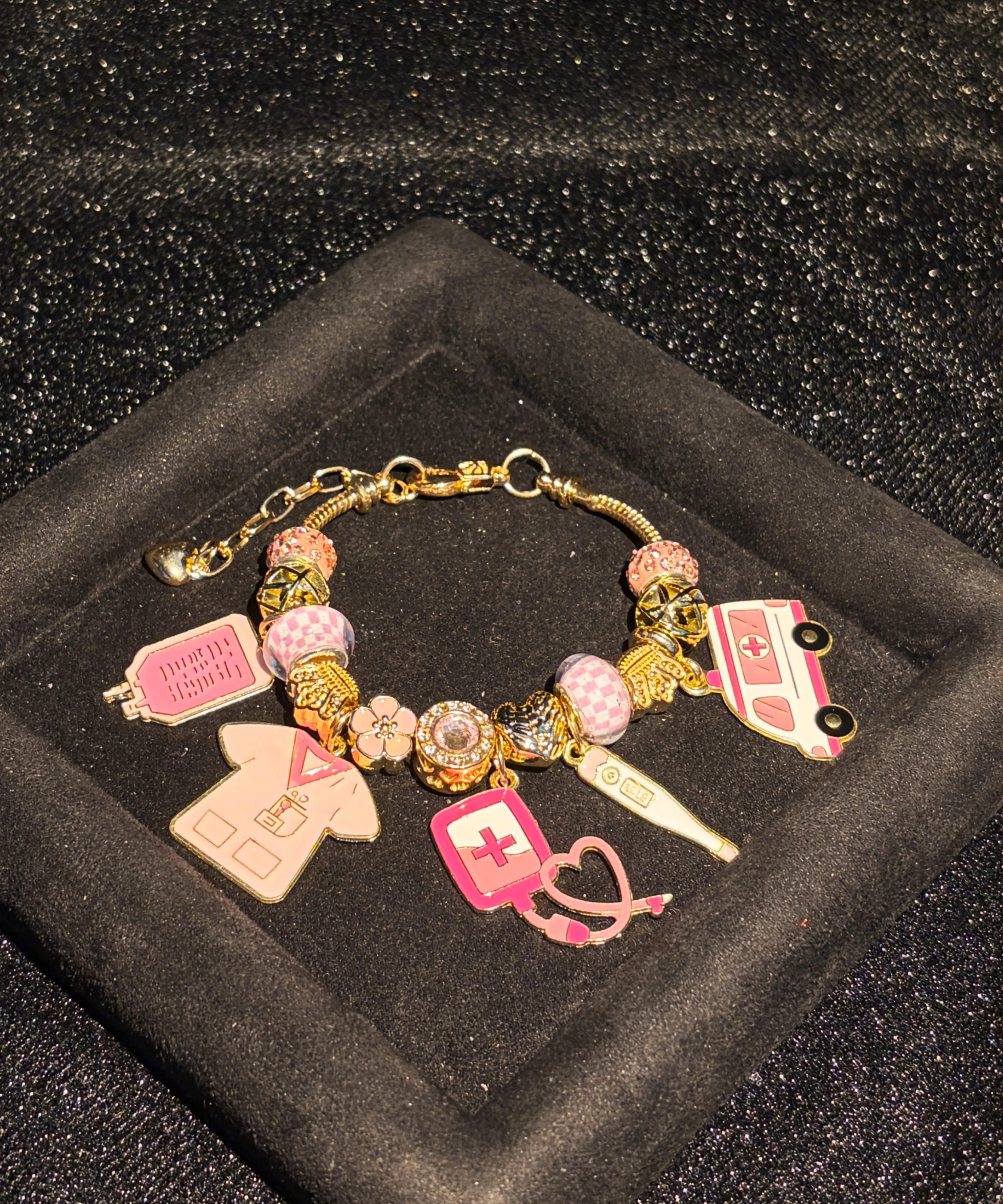 Multi-Charm Enamel Snake Chain Bracelet - Nurse-Inspired Decor, Stackable Fashion Jewelry Gift for Special Occasions
