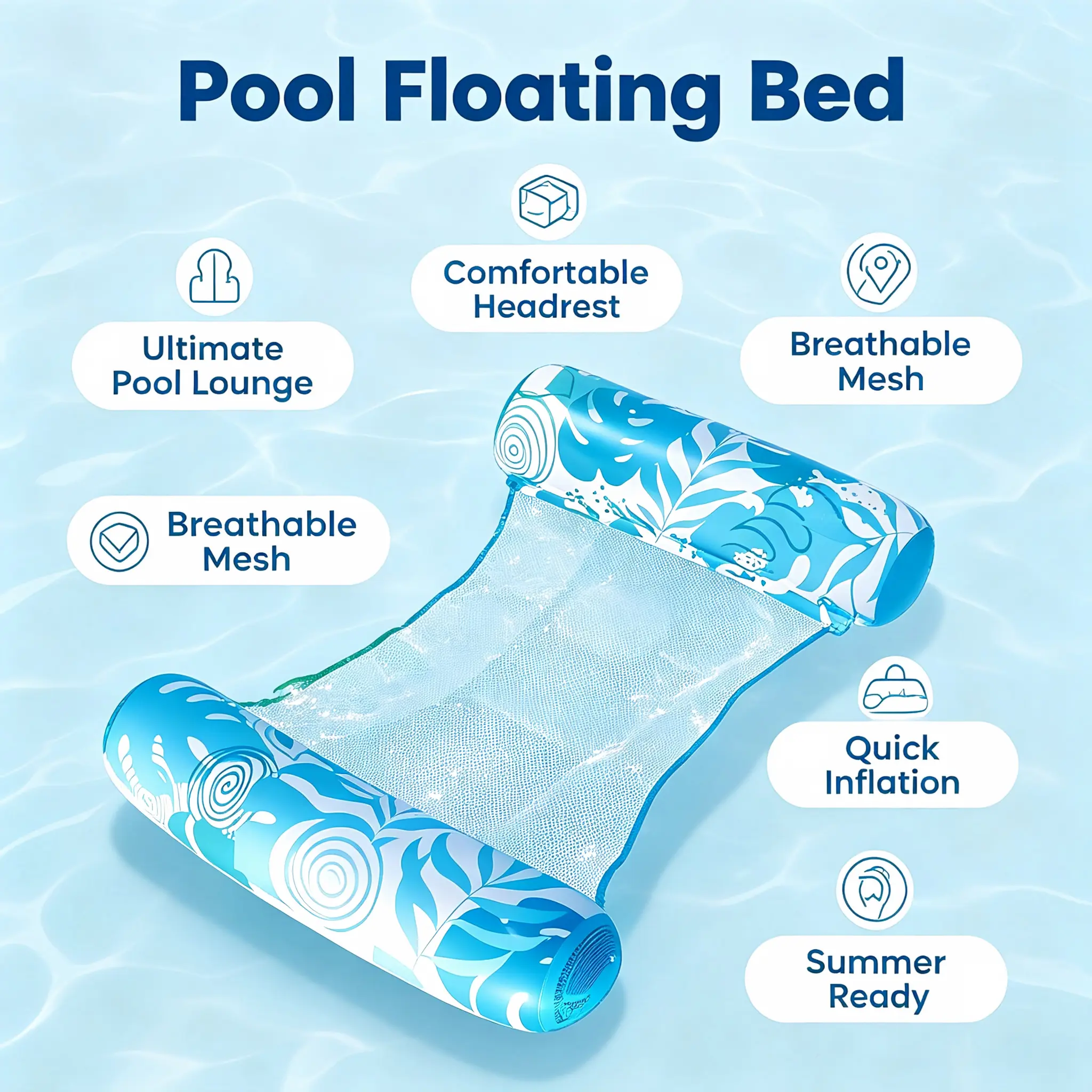 Unisex 2-Pack PVC Inflatable Pool Floaters - Comfort Mesh Water Hammock Loungers, Lightweight Portable Floater, Easy Inflation, Compact Folded Size, Recreation Rafts (1 Blue, 1 Green) for Backyard Pools, Beach