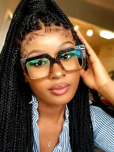 Women's Square Oversized Frame Glasses, Metal Hinge, Anti-Blue Light, FDA Registered, Casual Fashion Eyewear for Office & Photography Use