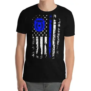[100% Cotton] Thin Blue Line Police T-Shirt, Police American Flag Vintage Graphic Tee, Law Enforcement Support Shirt, Patriotic Police Tee, Thin Blue Line Tshirt, First Responder Short Sleeve Shirt, Gift For Police Officer Men Women