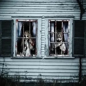 Halloween Party Window Banners Set, 2pcs Horror Style Door Curtains, Durable Polyester Material, Indoor Outdoor Decoration, 47.2x31.5 Inches