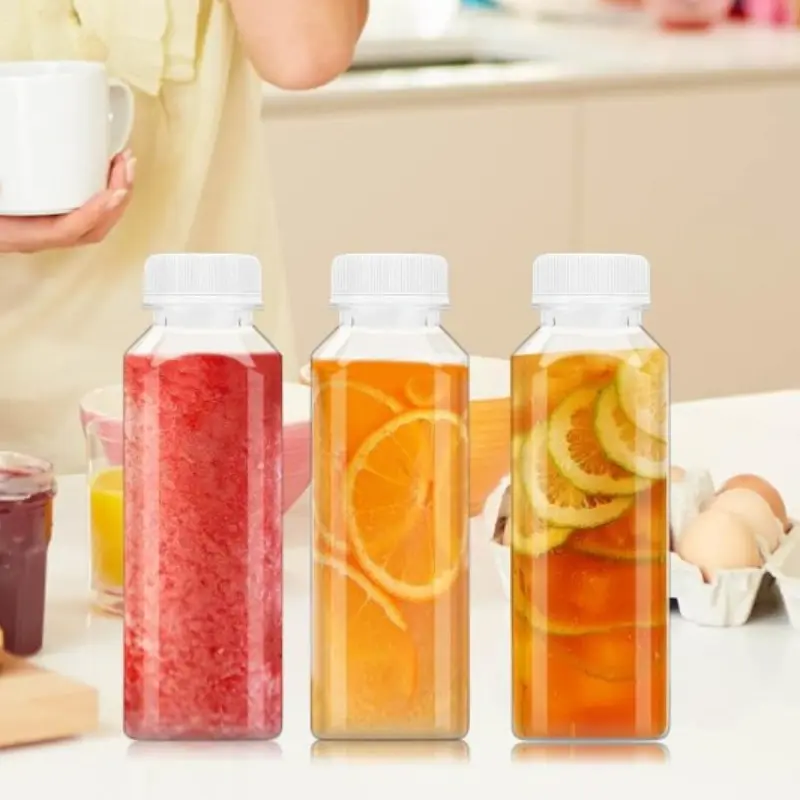 3PCS 12 Ounce Juice Bottles Plastic Milk Bottles Bulk Beverage Containers with Tamper Evident Caps Lids White for Milk, Juice, Drinks and Other Beverage Containers