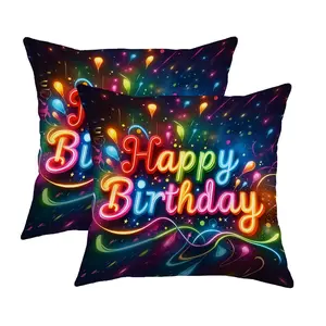 2 Piece Holiday Comfort Pillowcases with Happy Birthday Design, Perfect for Festive Home Decor, Christmas Decoration, Single-Sided Print, No Insert