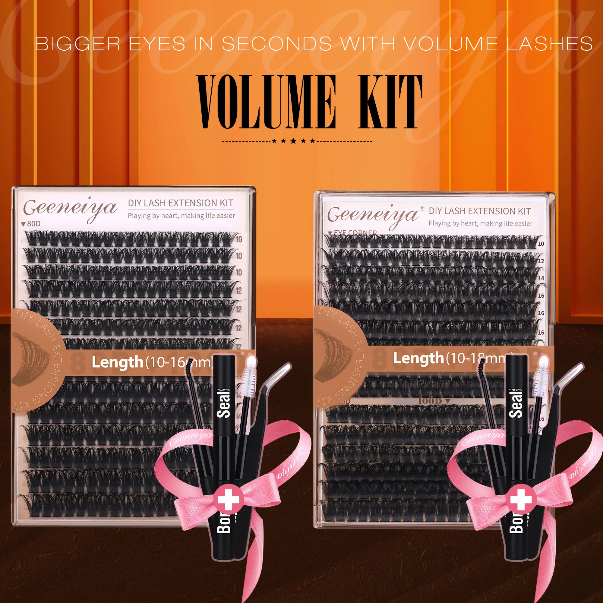 【VOLUME KIT】Geeneiya Volume Lash Clusters Kit, 10-16MM/ 10-18MM Cluster Lashes with Long-lating Black Lash Bond and Seal, Tweezers for Beginners and Pro, No Remover, D Curl Design DealsForYouDays