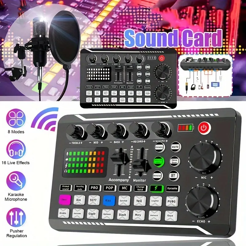 Live Sound Card And Audio Interface with DJ Mixer Effects And Voice Changer, Podcast Production Studio Equipment, Perfect for Streaming/Podcasting/Gaming