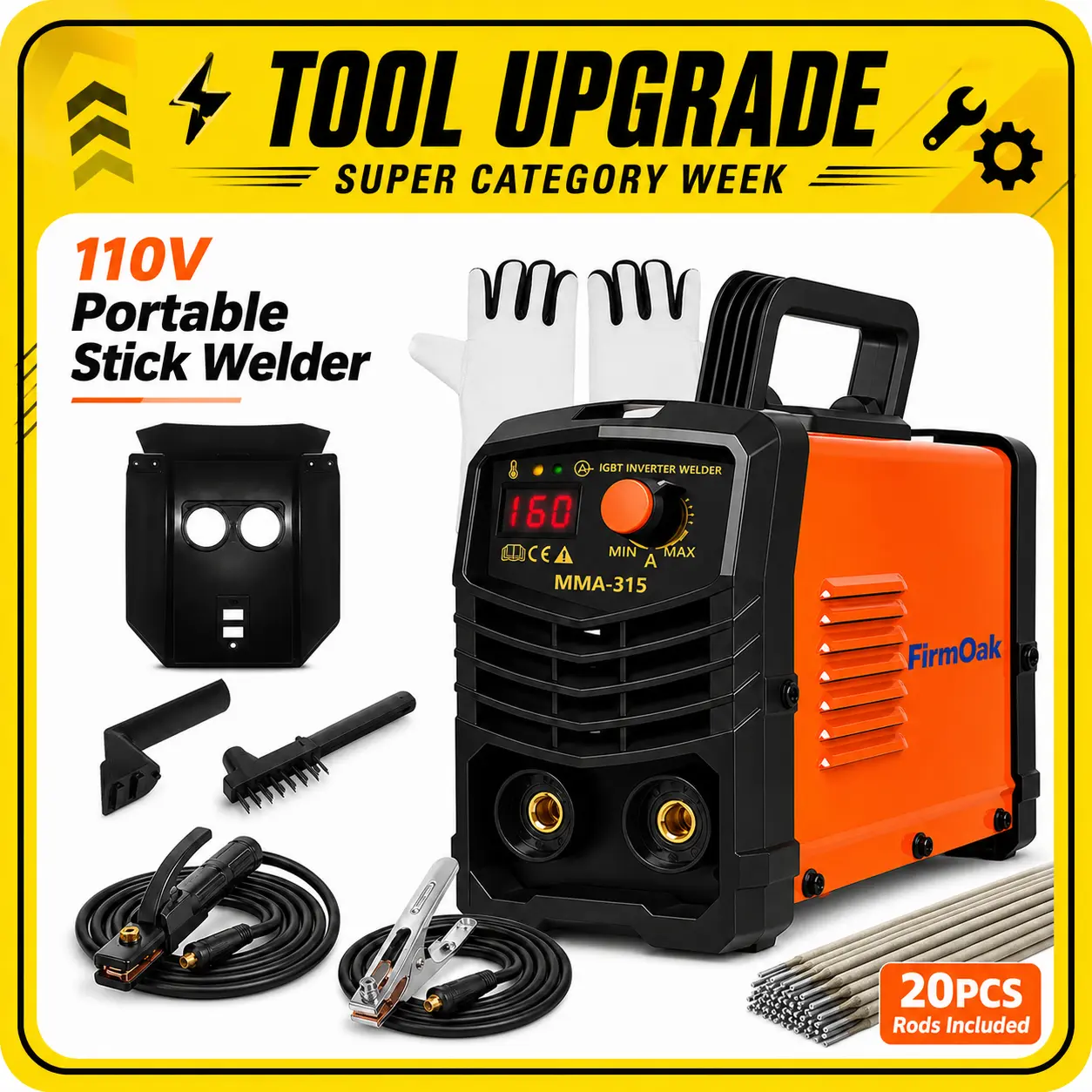 【TOOL UPGRADE】FirmOak 110V Input Handheld Inverter Stick Welder Kit, Beginner-Friendly MMA ARC Welder with Digital Display, Hot Start, Anti-Stick, Tools and Gadgets for Home Repair, Shelves, Garden Tools