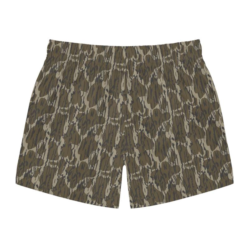 Bottomlands Camo Swim Trunks, Beach Shorts, Summer Swimwear, Vacation Essentials, Trendy Board Shorts