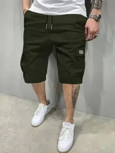 Men's Casual Solid Color Drawstring cargo shorts with Side Pockets, Summer Outdoor Leisure and Work Wear, Fitted Regular Fit, Casual Athleisure Shorts