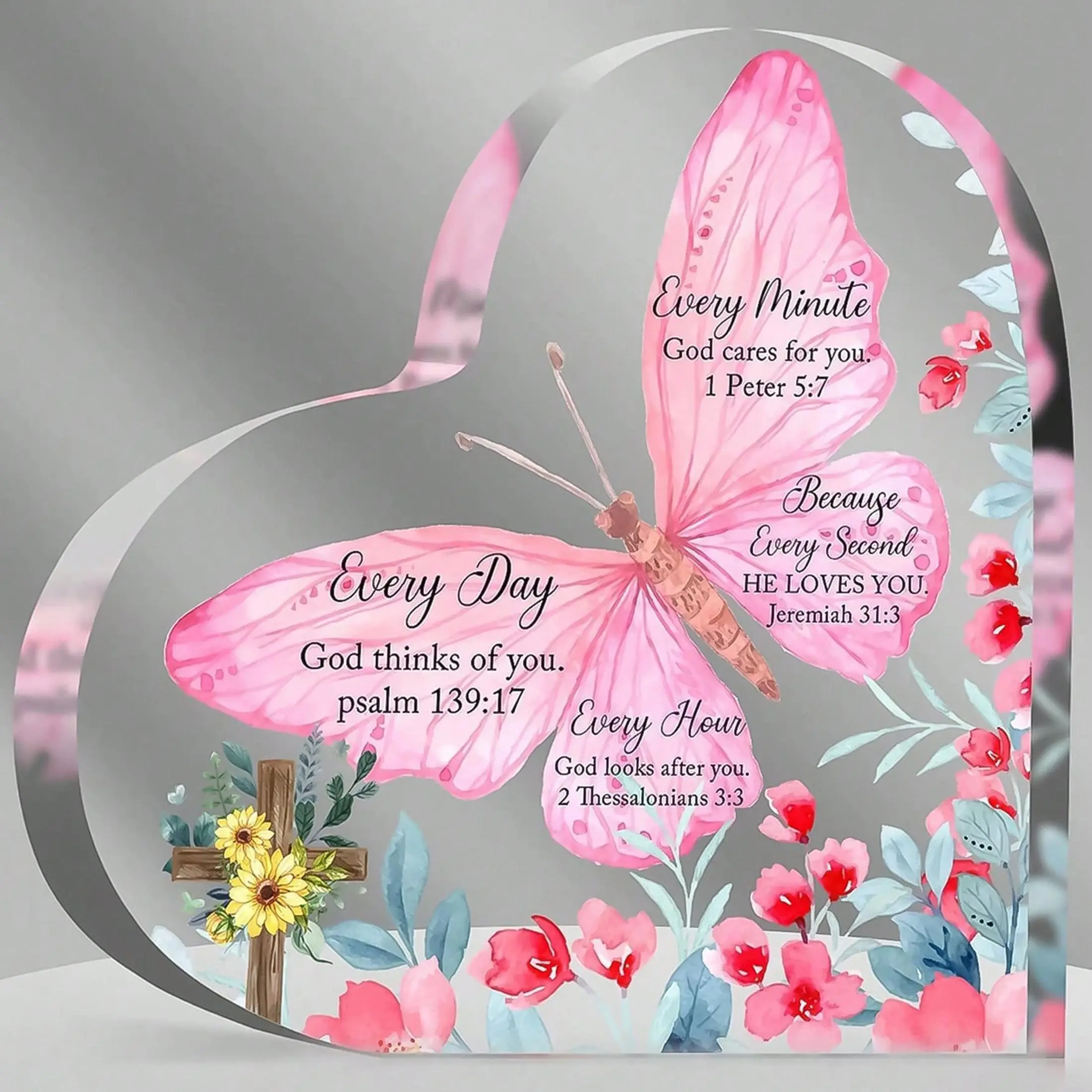 Heart Shaped Acrylic Scripture Gift, Motivational Bible Verse Decorative Plaque, Ideal Birthday or Faith Gift for Mom, Room or Desk Decor, Signs
