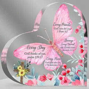 Heart Shaped Acrylic Scripture Gift, Motivational Bible Verse Plaque, Ideal Birthday or Faith Gift for Mom, Room or Desk Decor, Signs