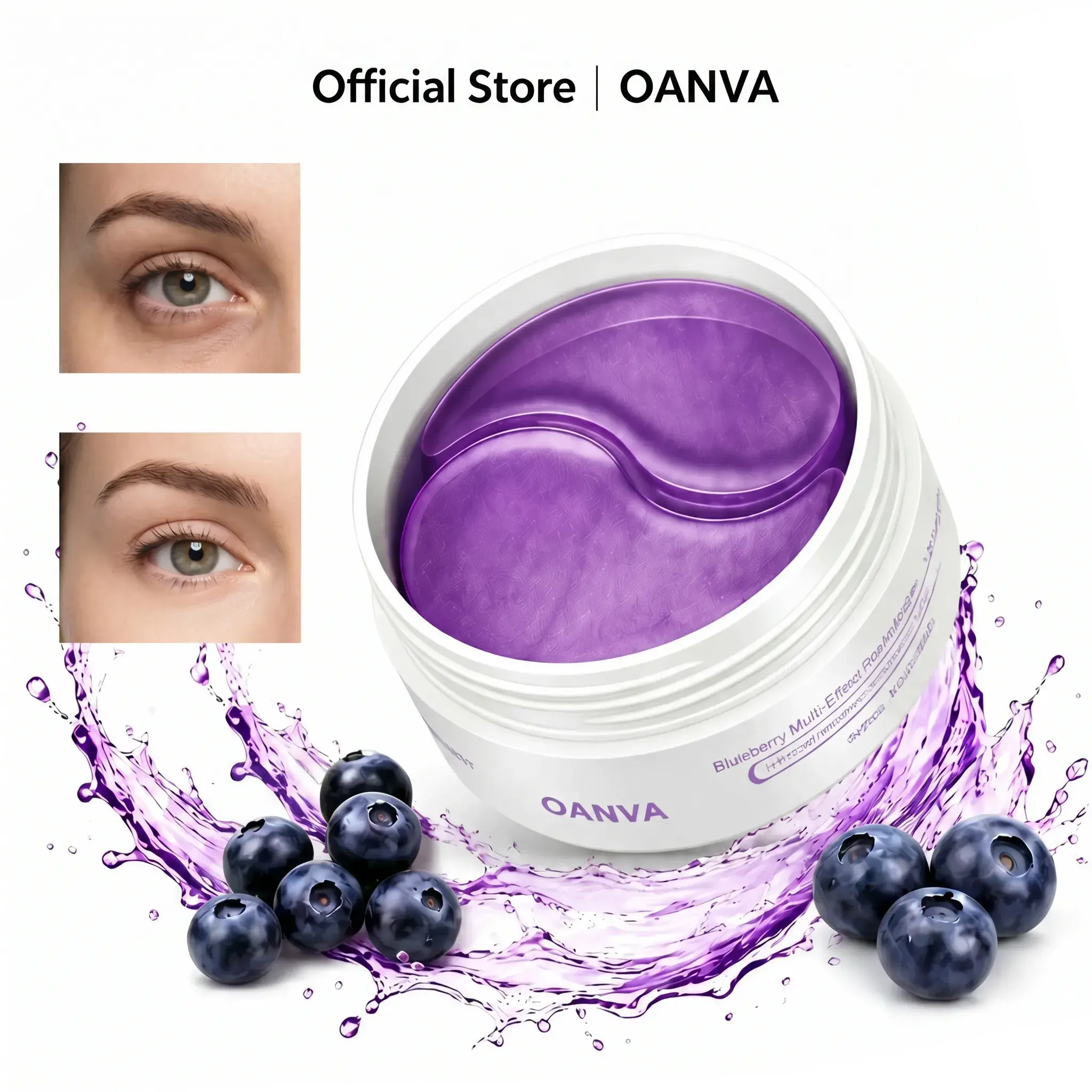 [NEW] OANVA Blueberry Caffeine Hydrogel Eye Mask, 60 Patches Value Pack for Dark Circles & Puffiness, 15-Min All-Day Hydration Boost, Plumper & Smoother Under-Eye with Collagen, Antioxidant Blueberry Brightens, Caffeine Depuffs, Gentle for Sensitive Skin