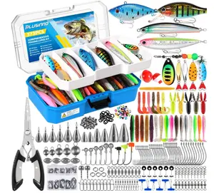 Fishing Tackle Box with Tackle Included, 373PCS Fishing Lures Kit with Removable Tray, Fishing Gear with Pliers, Weights, Hooks, Accessories, Fishing