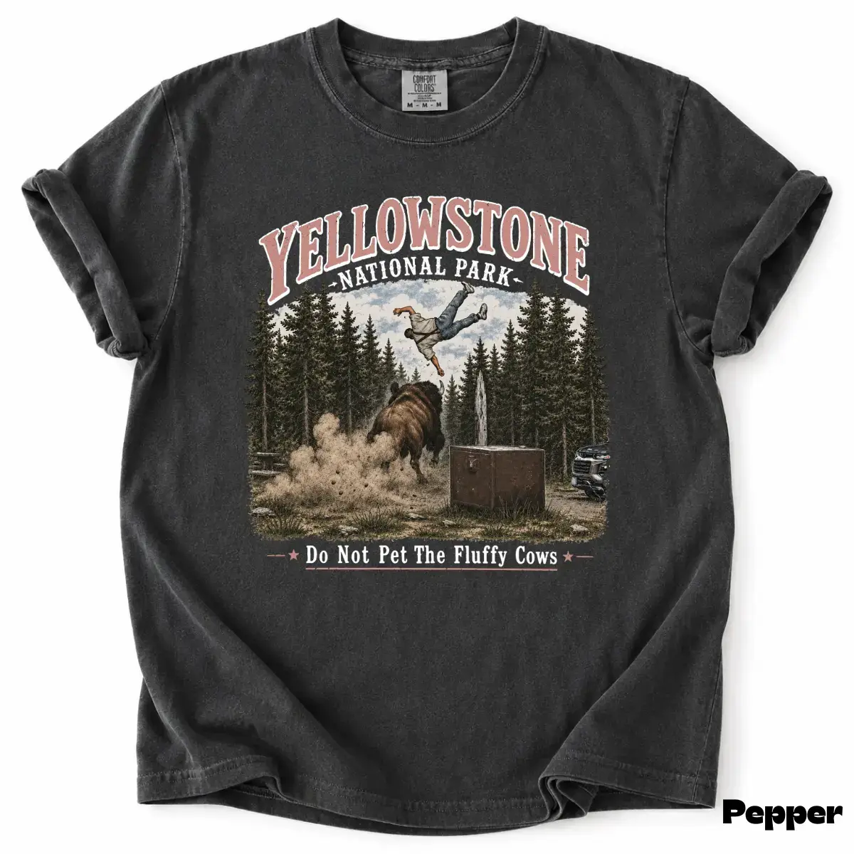 Comfort Colors "Do Not Pet The Fluffy Cows" T-Shirt – Retro Yellowstone National Park Graphic Tee, Vintage Bison Wildlife Aesthetic Unisex Top