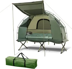 Costway-5-in-1 Tent Cot, Camping Tent Combo with Awning, Air Mattress, Sleeping Bag, Air Pillow, Camping Cot, with Carrying Bag for Outdoor Hiking