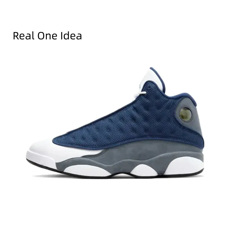 Navy Blue, White and Gray High-Top Retro Basketball Shoes with Mesh and Leather Upper, Gray Midsole