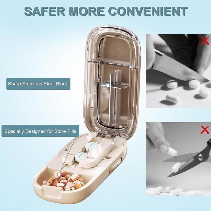 Precision Pill Cutter with Built-In Storage Case, Adjustable Tablet Splitter for Small Tiny Pills, Clean Even Cuts, BPA-Free Food Safe Portable Travel Pill Divider, Daily Medication Tool for Elderly Seniors,dorm essentials,home decor