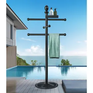 Outdoor Towel Rack, Metal Heavy Duty Never Tilt Accessories With Heavy Metal Base, 6 Bars Accessories Towel Drying Rack Towel Stand For Pool,Spa(52.5 inches)