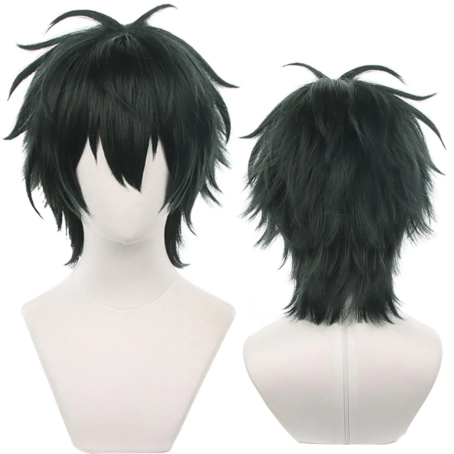 Female Synthetic Black-Green Short Straight Cosplay Wig - Kagehira Look, Halloween Aesthetic Costume Wig for Anime & Gaming Expo, Fancy Ball