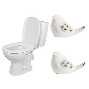 2 Pcs Ceramic Bird Toilet Floor Bolt Caps, Cute Animal Toilet Bolt Covers Decorative for Bottom, Decorative Bathroom Easy Installation（Bird-White01