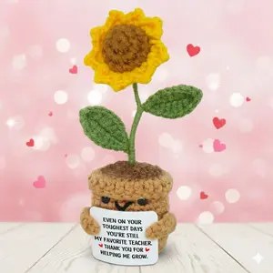 TEACHER APPRECIATION GIFTS - Mini Handmade Positive Tulip Flowers Crochet with Message Card - Valentine Teachers Day Graduation End of The Year Birthday Christmas Thank You Combo Gifts for Teachers Women