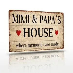 Vintage Aluminium Mimi & Papa's House Wall Plaque - 8x12 in Personalized Rustic Home Decoration, Nostalgic Family Memory Piece, Ideal Spring Gift for Home Enthusiasts