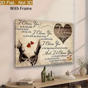 [Romantic Wall Art] 2D Flat, 1pc Wooden Framed Canvas Wall Art - "I Choose You" Romantic Couple Quote with Heart Illustration - Classic Style, Reusable, High-Gloss Finish - Ideal for Living Room & Bedroom Decor - Perfect Anniversary Gift for Couples,
