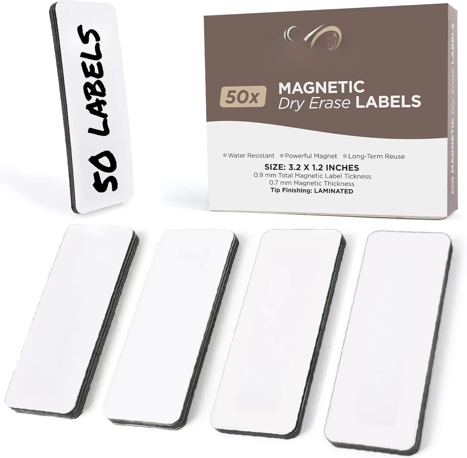 Availey 50 count (3.2 x 1.2") - White  Dry Erase Labels -  Strips for Classroom  Office Garage Refrigerator Blank Writable Erasable Cards Name Tags Students Locker Shelf