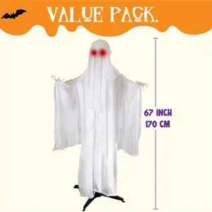 67''Halloween Decorations Outdoor Life Size Animatronics Ghost Decor, Sound-Actived Skeleton with Creepy Sound, Scary House Props for Garden Yard Lawn Outside Indoor, Photobooth Props