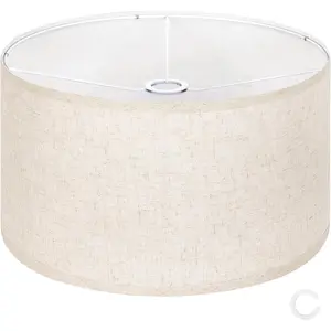 Beige Large Drum Lamp Shades for Floor Lamps, 16" Top x 16" Bottom x 9" High, Easy to Assemble, Replacement Linen Lampshades for Table Lamps & Bedside Lamps (1.65" Spider)