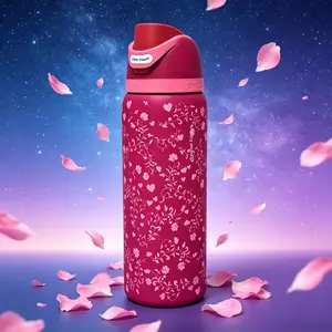 Owala FreeSip Stainless Steel Straw Water Bottle, BPA-Free Sports Water Bottle, Travel-Friendly, 32oz, Red Floral Pattern Series fathersdaygiftideas