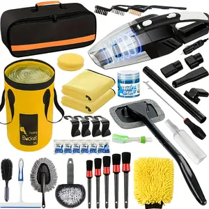 【41-Piece】Car Cleaning & Interior Detailing Kit - Includes High-Power Handheld Vacuum, Collapsible Bucket, Windshield Tool, Cleaning Gel, Snow Shovel, Tire Brush, and Effervescent Tablets - Multifunctional Car Cleaning Tool Kit!