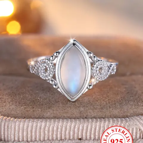 S925 Sterling Silver Moonstone Decorated Ring, Elegant Wedding Engagement Bridal Ring for Women & Girls, Trendy All-match & Exquisite Jewelry for Birthday Gift, Elegant Fashion Beautiful Rings