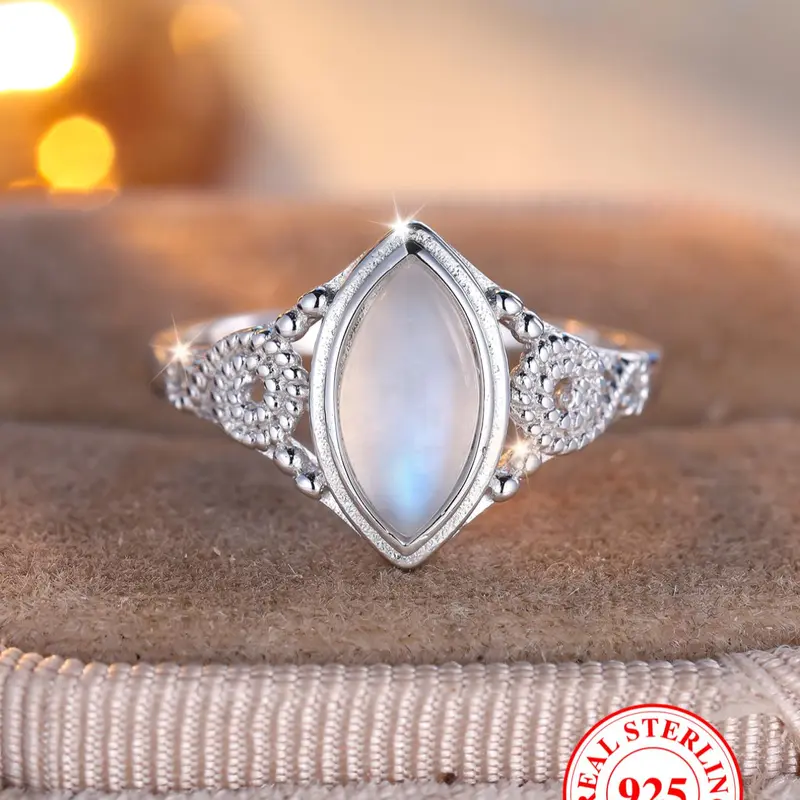 S925 Sterling Silver Moonstone Decorated Ring, Elegant Wedding Engagement Bridal Ring for Women & Girls, Trendy All-match & Exquisite Jewelry for Birthday Gift, Elegant Fashion Beautiful Rings