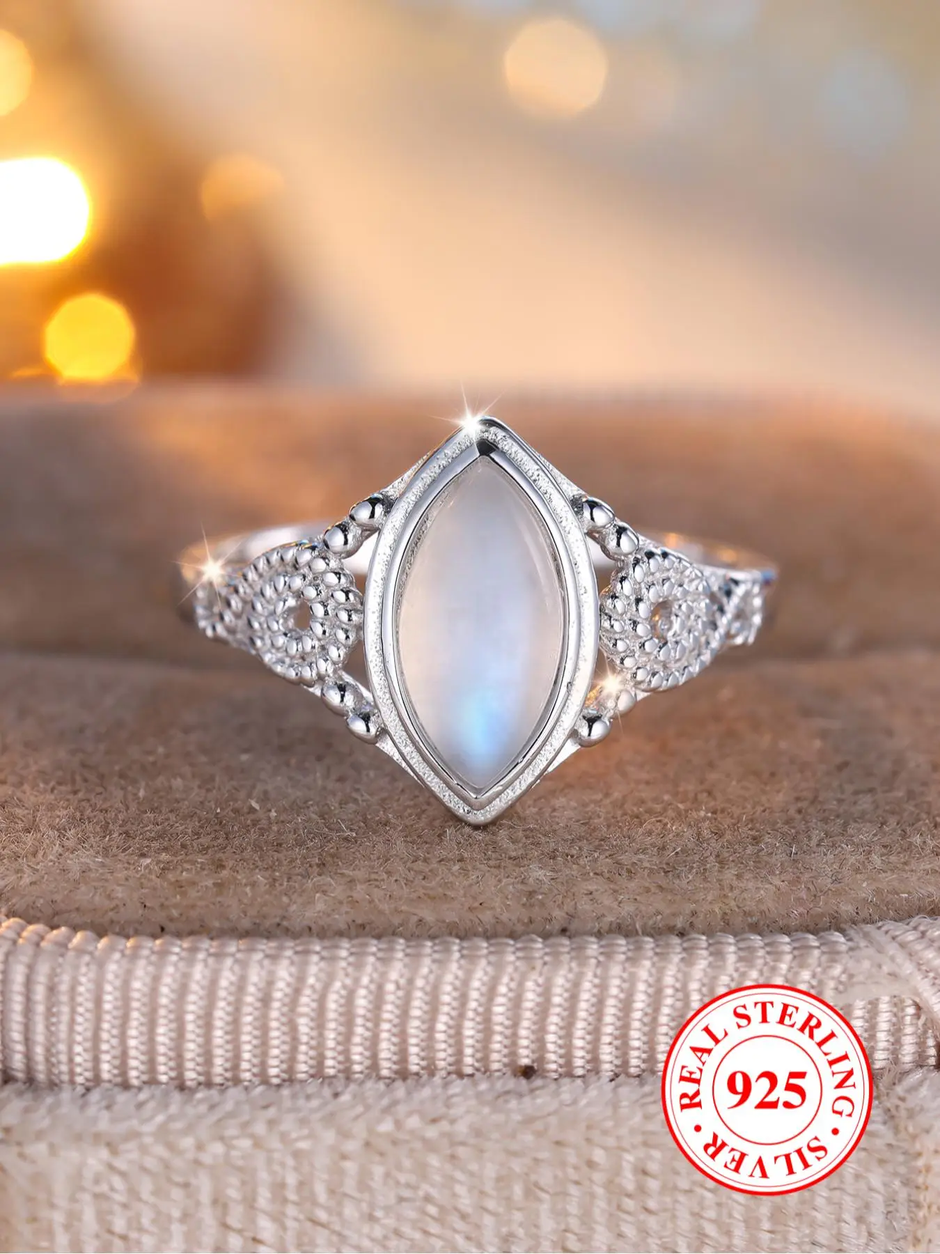 S925 Sterling Silver Moonstone Decorated Ring, Elegant Engagement Ring for Women & Girls, Trendy All-match & Exquisite Jewelry for Birthday Gift