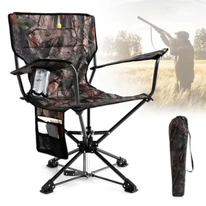 360�� Swivel Hunting Chair With Mesh Cup Holder & Storage Pockets Cozy Backrest Blue/Camo