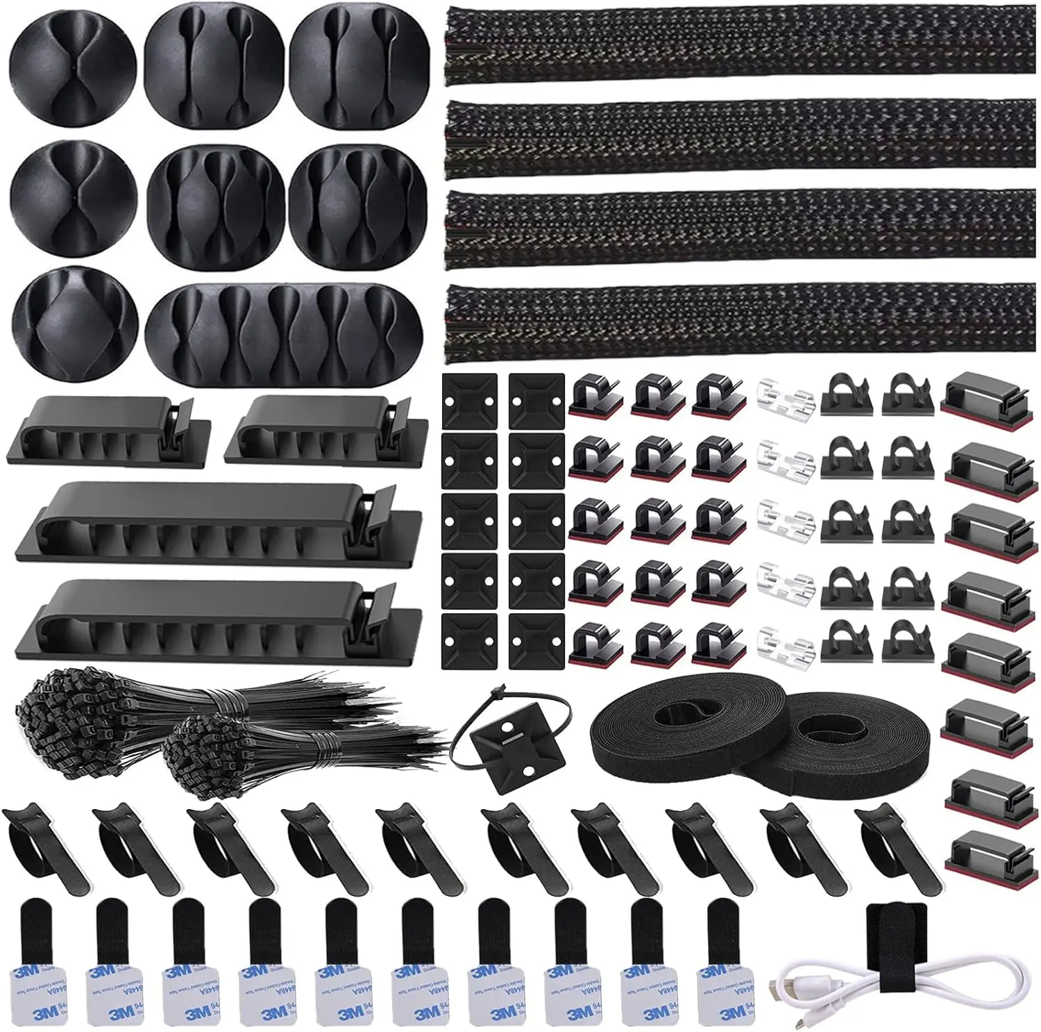 311 count  Management Organizer Kit 4  Sleeve Split,53Cable Clips 12Cord Clips Holder,22  Ties, 20 Adhesive Wall  Tie, 200Fasten  Ties for TV Office Home Electronics