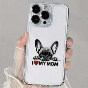 French Bulldog Loves Mom Fashion Design Pattern Transparent Phone Case TPU Material Anti-Slip Anti-Drop Compatible with iPhone 17 AIR 17/16/15/14/13/12/11/8/7 PRO PRO MAX X XS XR PLUS TK109