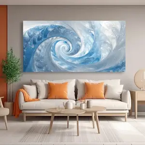 Canvas Wall Art Blue and White Swirl Abstract Painting Solid Wood Frame for Living Room Bathroom Kitchen Office Bedroom High Quality Print Modern Home Decor